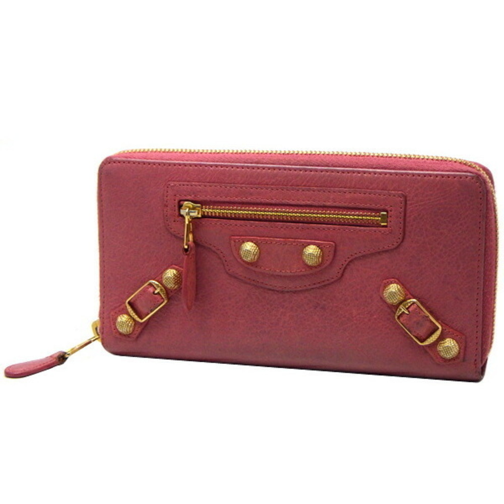 BALENCIAGA Giant Continental Zip Long Wallet Sheepskin Leather Pink